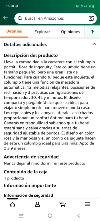 Hamaca Columpio Bebé Rosa y Gris