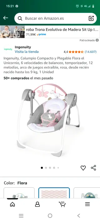 Hamaca Columpio Bebé Rosa y Gris