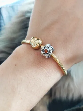 Charm Pandora Flor Cornalina Plata Auténtico