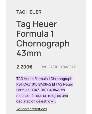 NUEVO A ESTRENAR!! Reloj lujo TAG Heuer Fórmula 1