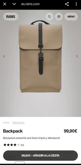 Mochila Rains Beige totalmente nueva
