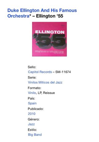 Duke Ellington '55 Jazz LP Capitol Records