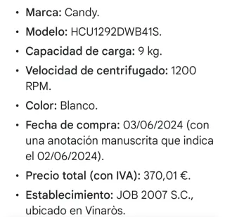 Lavadora Candy Ultra - Como Nueva
