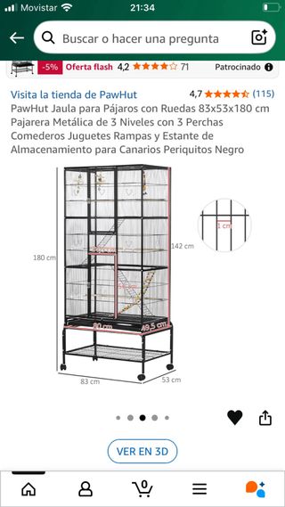 Jaula Grande Pájaros con Ruedas 83x53x180cm