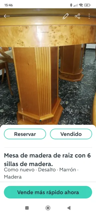 Mesa comedor y 6 sillas madera raíz