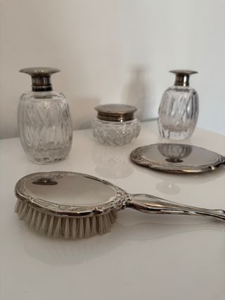 Juego tocador cristal y plata (alpaca) 5 piezas