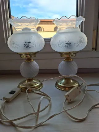 Juego 2 Lámparas Mesa Cristal y Metal