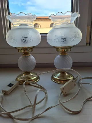 Juego 2 Lámparas Mesa Cristal y Metal