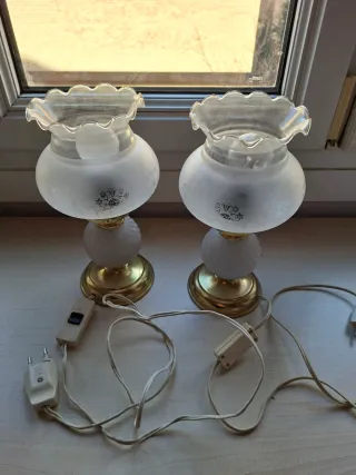 Juego 2 Lámparas Mesa Cristal y Metal