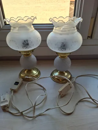 Juego 2 Lámparas Mesa Cristal y Metal