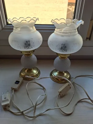 Juego 2 Lámparas Mesa Cristal y Metal