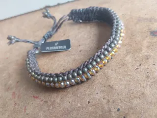 Pulsera de cuentas y cordón,plata de palo