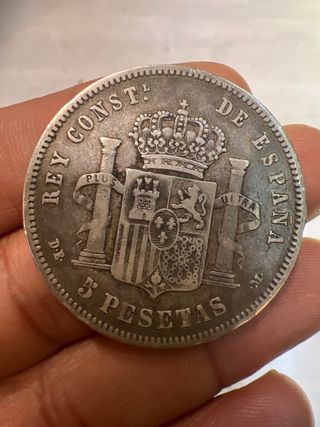 Moneda PLATA 5 Pesetas 1877. ALFONSO XII