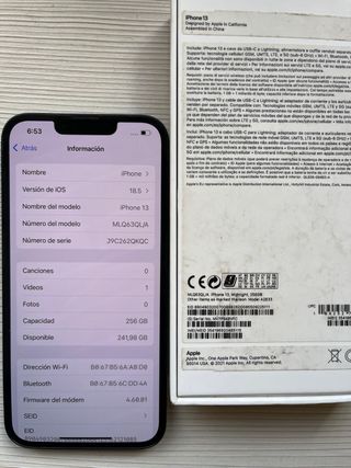 iPhone 13 negro 256GB 85% Batería