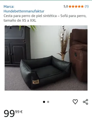 Cama sofá perro piel sintética negra
