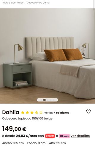 Cabecero cama 150  color verde menta  165x 3 x 55