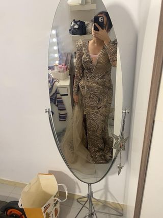 Vestido fiesta gitana beige y dorado  OFERTA!!