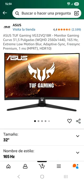 Monitor Gaming ASUS TUF VG32VQ1BR Curvo