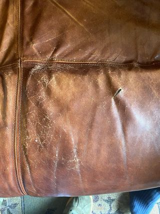 Sofá 3 plazas + 2 tresillos de piel / madera