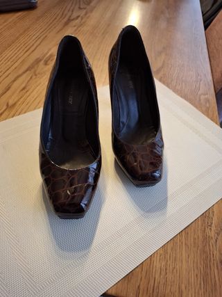 Zapatos Salón Piel Marrón Cocodrilo