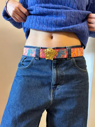 Cinturón Versace Medusa Dorado y Rojo