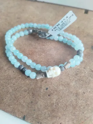 Pulsera Plata de Palo Calavera Azul