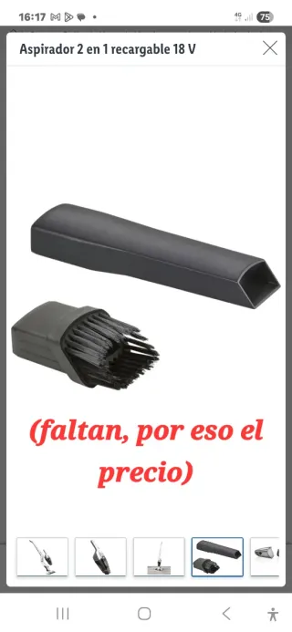 Aspirador Escoba Recargable 18V sin cable