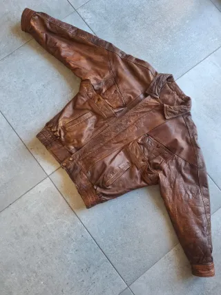 Cazadora Cuero Vintage Marrón Talla M