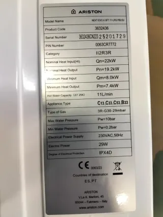 Ariston Next Evo X 11L estanco butano/propano