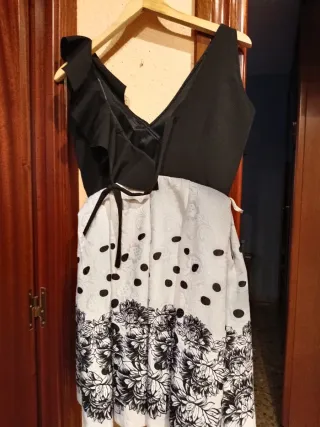 Vestido fiesta mujer negro y amarillo.