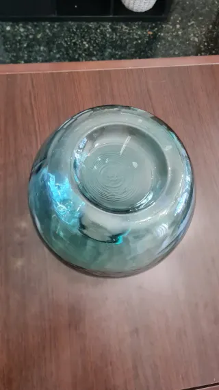 Garrafa vidrio soplado color turquesa boca ancha