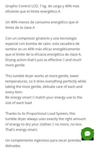 Secadora con  Bomba de Calor Electrolux A