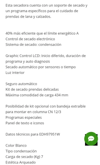 Secadora con  Bomba de Calor Electrolux A