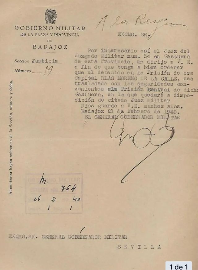 Traslado soldado de prisión  Badajoz 1940