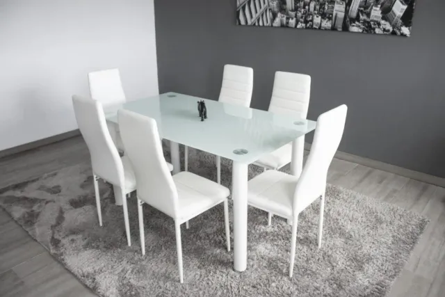 Mesa y 6 Sillas Comedor Cristal blanco