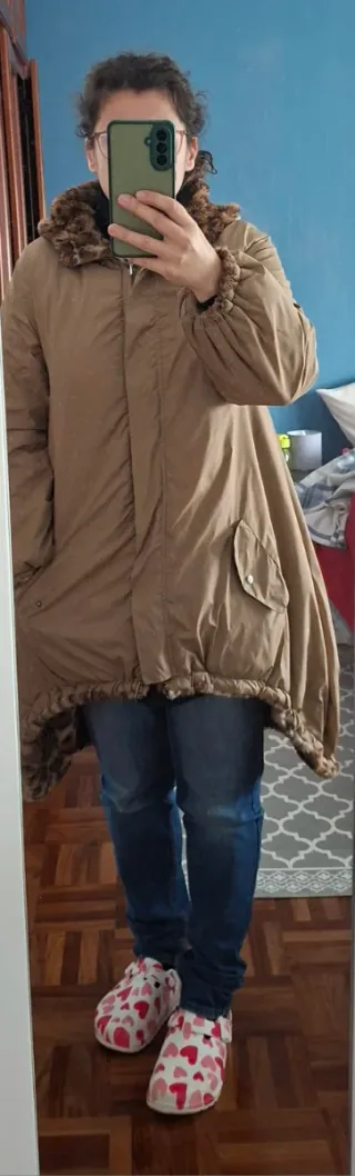 Casaco/Parka reversível castanho e rosa tam M