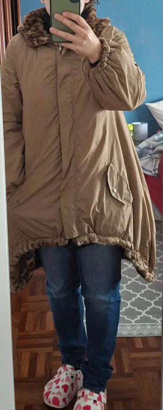 Casaco/Parka reversível castanho e rosa tam M