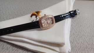 Reloj oro rosa strass correa negra mujer/niña