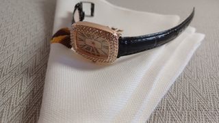 Reloj oro rosa strass correa negra mujer/niña