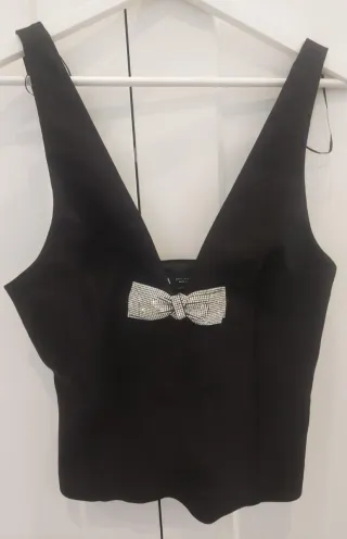 Top Lazo Joya Negro y Plateado