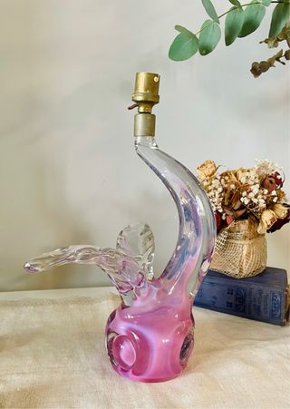 Pie de lámpara cristal francés vintage rosa