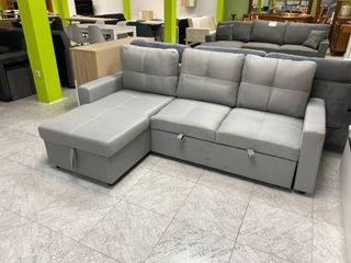 Sofá Cama Chaise Longue Gris 3 Plazas