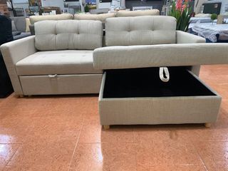 Sofá Cama Chaise Longue Beige 200cm