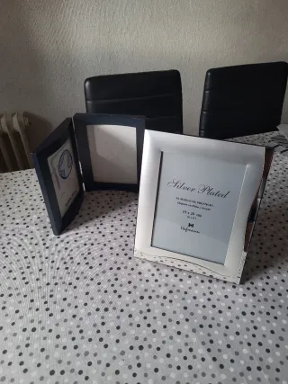 Marco de fotos doble plateado y azul