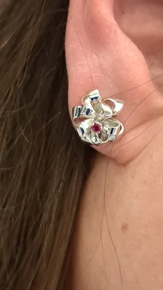 Pendientes Oro Blanco 18k Flor