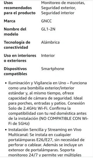 Cámara Vigilancia GNCC Outdoor Cam Bombilla