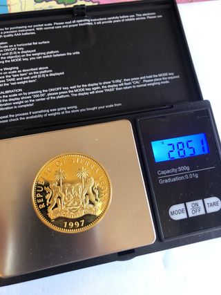 Moneda plata bañada  Oro Sierra Leona 1997 28,5 gr