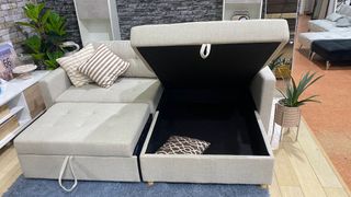 Sofá cama beige con chaise longue