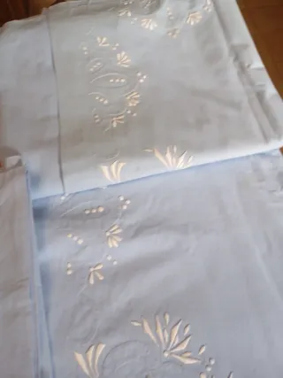 Juego de cama algodón bordado azul