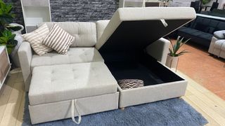 Sofá cama beige con chaise longue